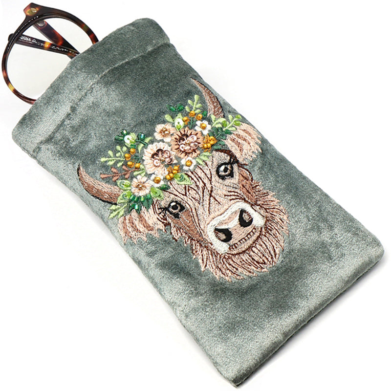 (a21) P.O.M. Grey Mix Velvet Embellished Cosmetic Coin Card Purse