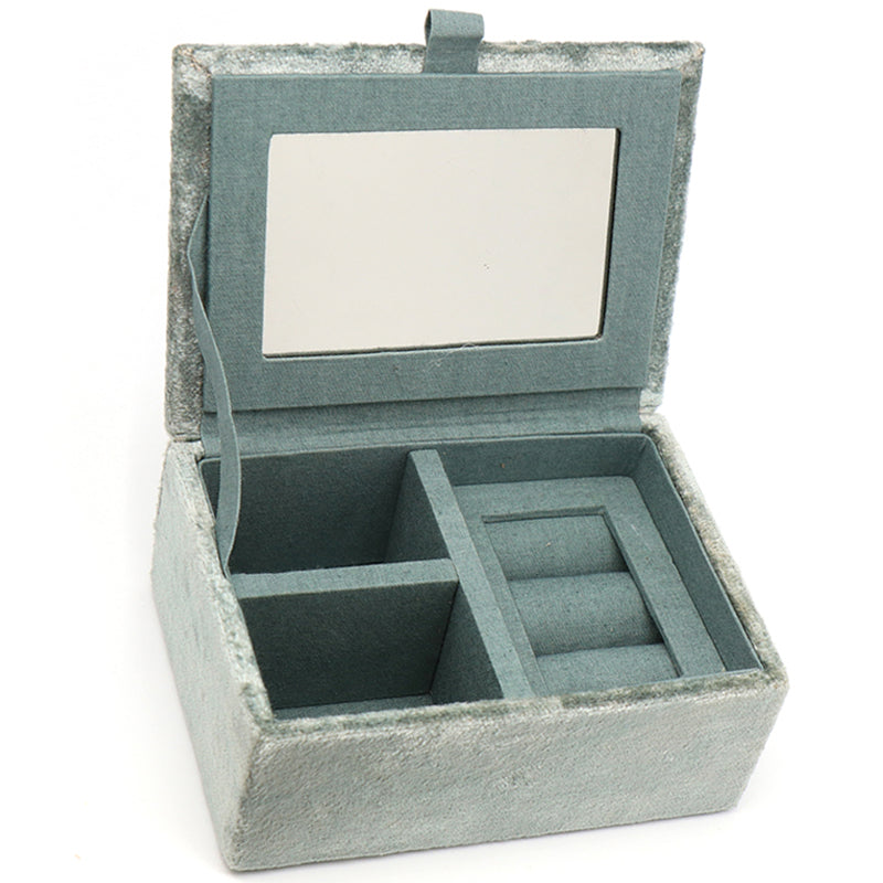 (a21) P.O.M. Grey Velvet Embroidered Jewellery Box