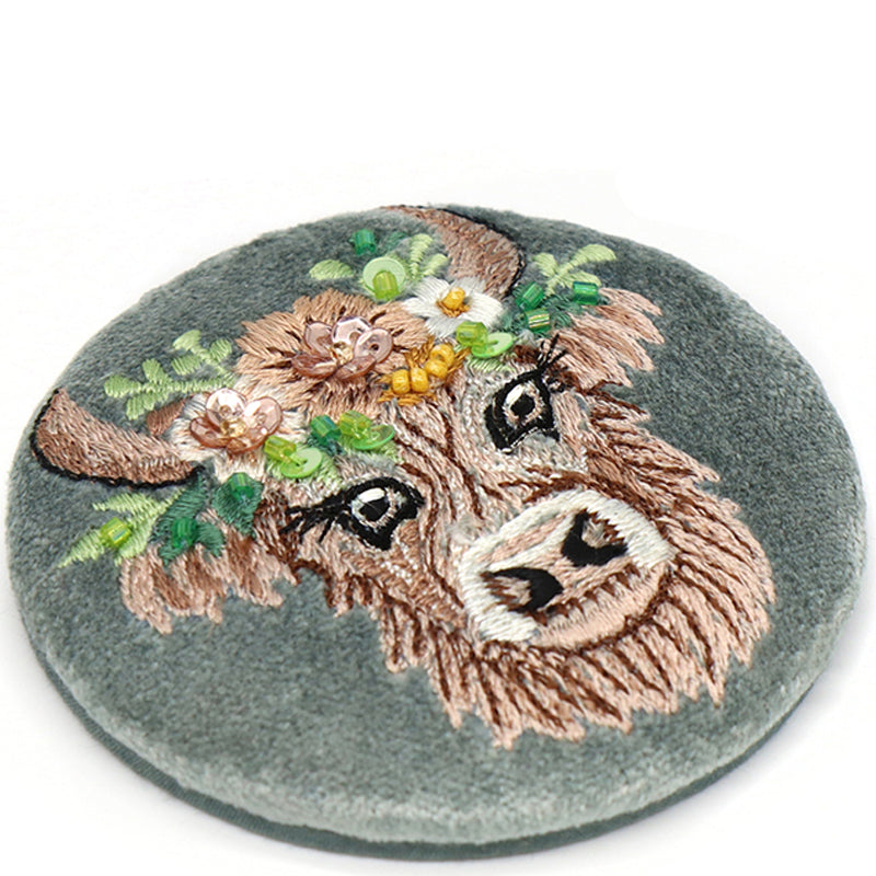 (a21) P.O.M. Grey Mix Velvet Embellished Cosmetic Coin Card Purse