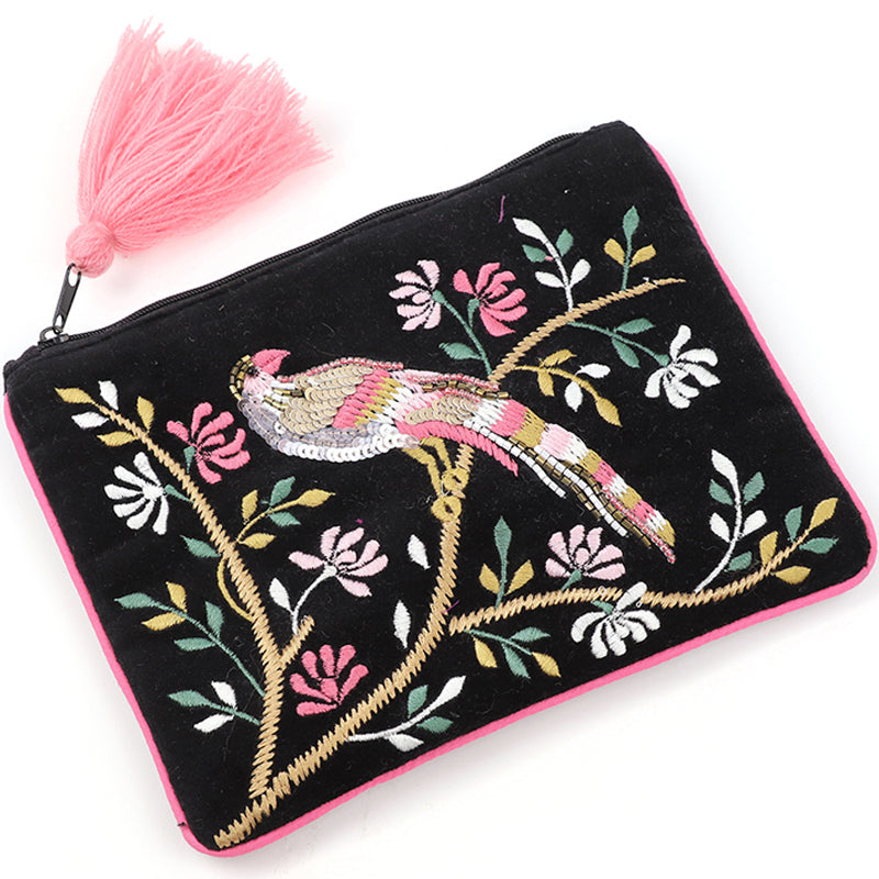 (a3) P.O.M. Black Velvet Embroidered Wash Bag