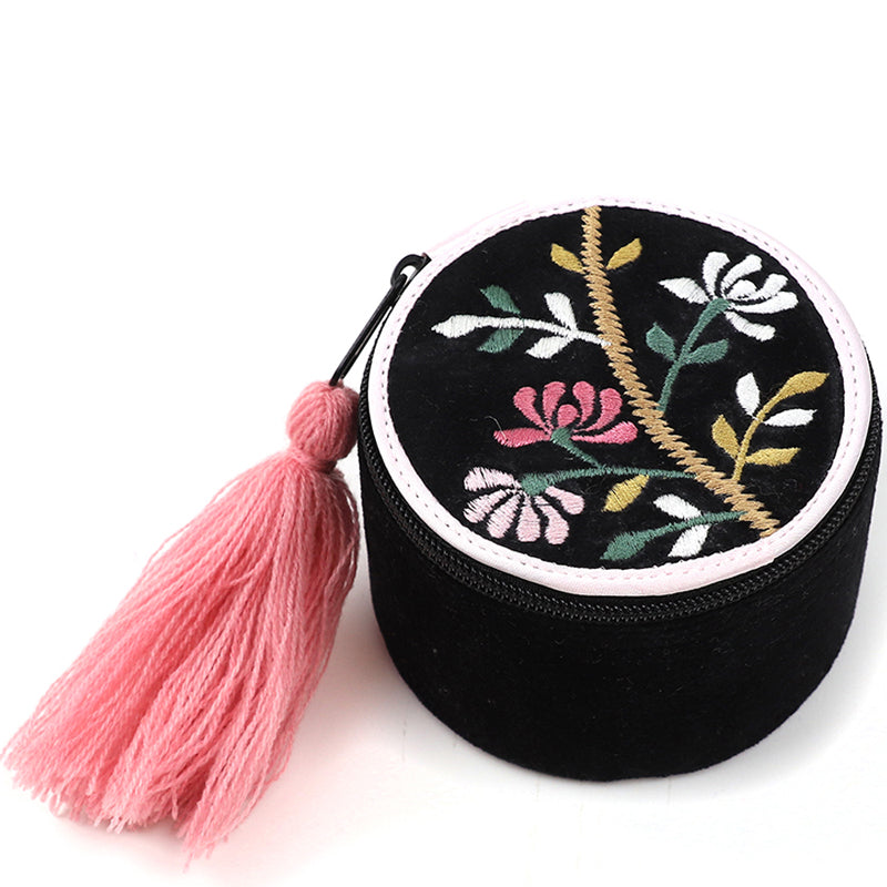 (a3) P.O.M. Black Velvet Embroidered Wash Bag