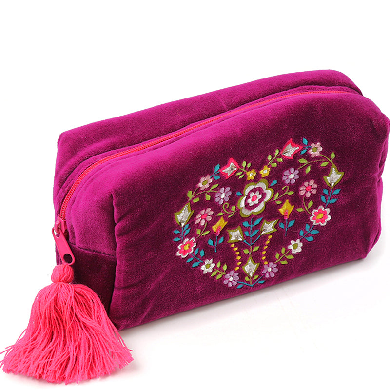 (a44) P.O.M. Red Wine Velvet Embroidered Wash Bag