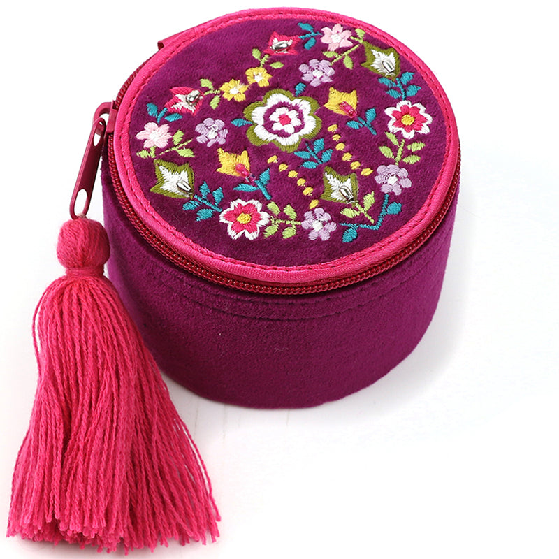 (a44) P.O.M. Red Wine Velvet Embroidered Wash Bag