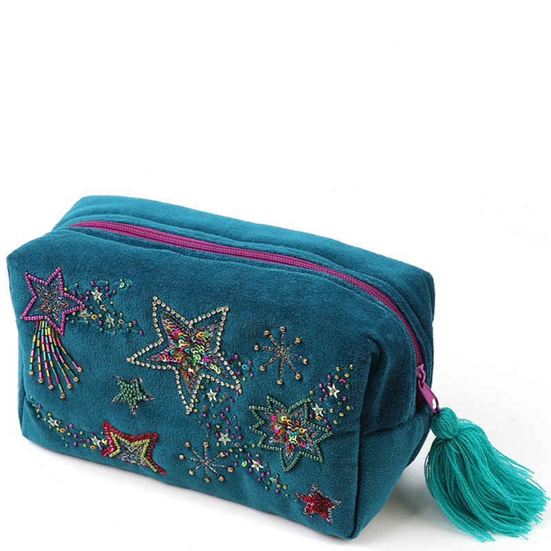 (a6) P.O.M.Turquoise Velvet Embellished Cosmetic Coin Card Purse