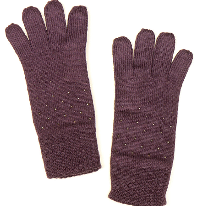 (a5) P.O.M. Aubergine Embellished Ladies Knitted Gloves
