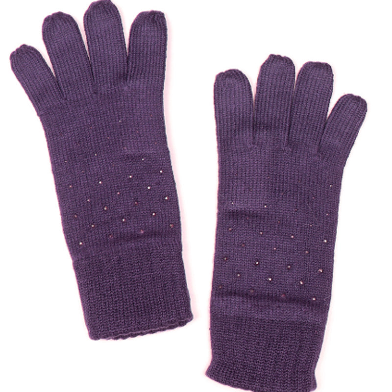 (a34a) P.O.M. Aubergine Embellished Ladies Knitted Gloves And Headband Set