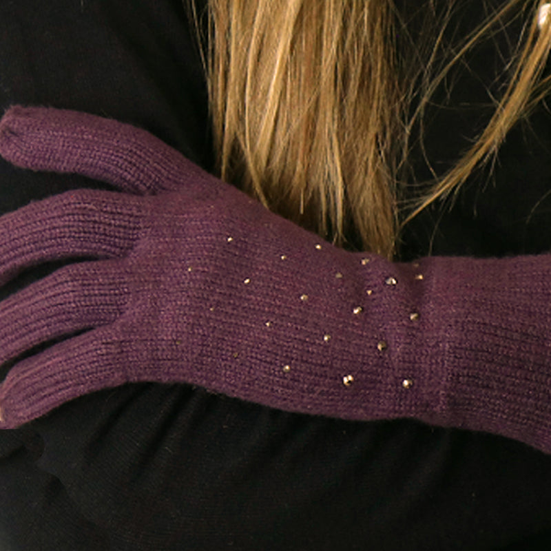 (a5) P.O.M. Aubergine Embellished Ladies Knitted Gloves