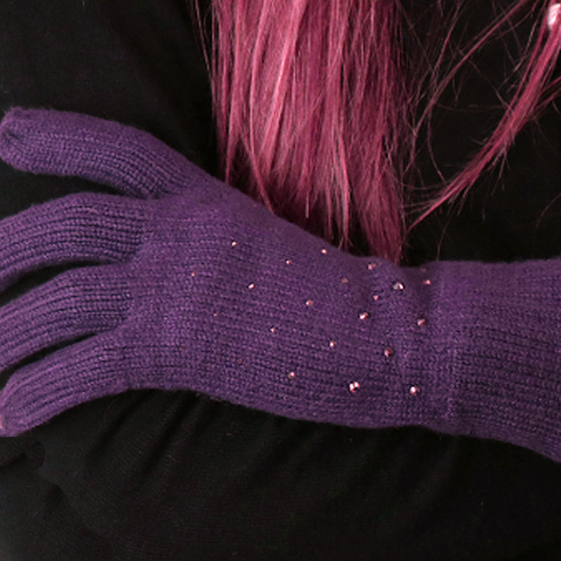 (a34a) P.O.M. Aubergine Embellished Ladies Knitted Gloves And Headband Set