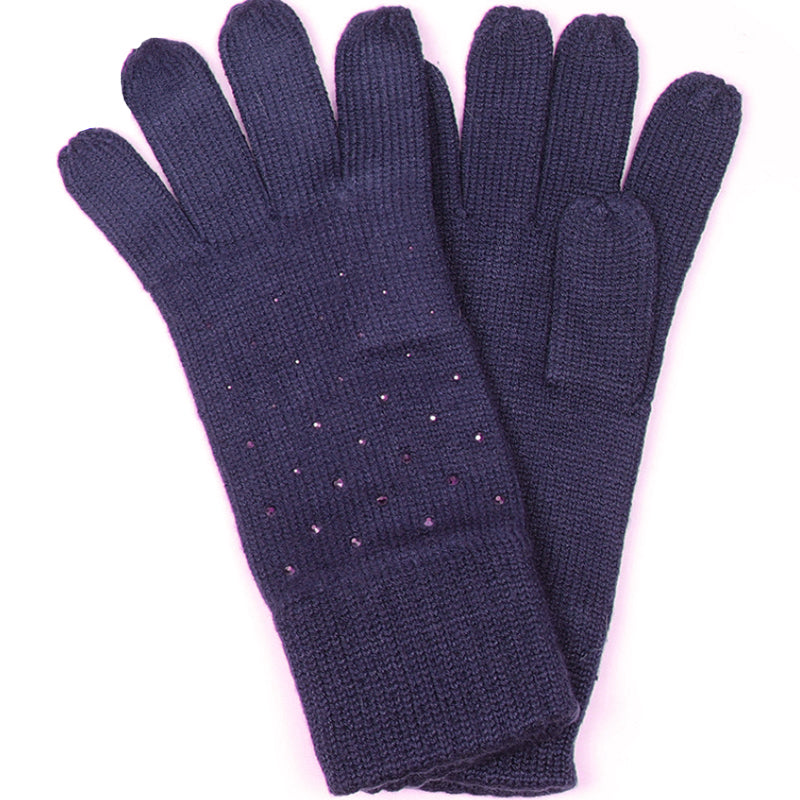 (a34a) P.O.M. Aubergine Embellished Ladies Knitted Gloves And Headband Set