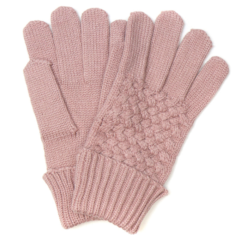 (d1) POM Matching PInk Cosy Faux Fur Snood And Textured Knitted Gloves Set