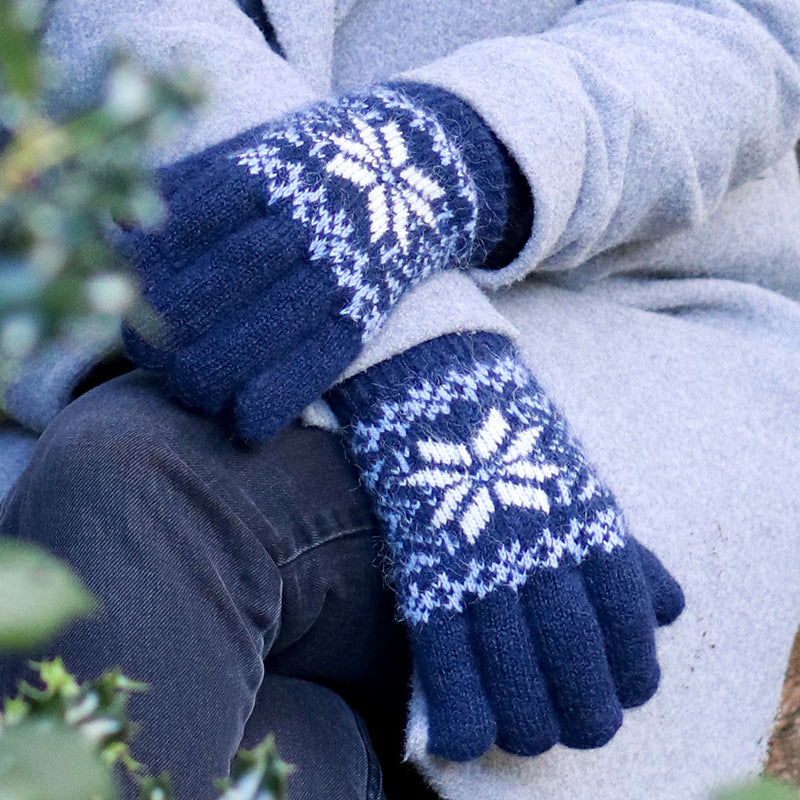 (a1f) P.O.M. Navy Blue Fleece Lined Knitted Gloves