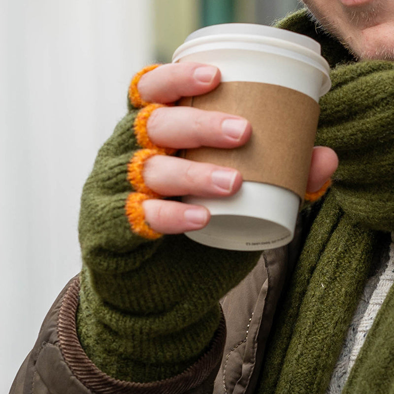 (a) P.O.M Mens Recycled Scarf Beanie Hat And Gloves Set Green