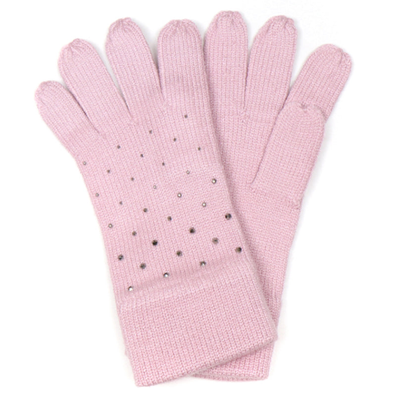 (a34b) P.O.M. Pink Embellished Ladies Knitted Gloves And Headband Set