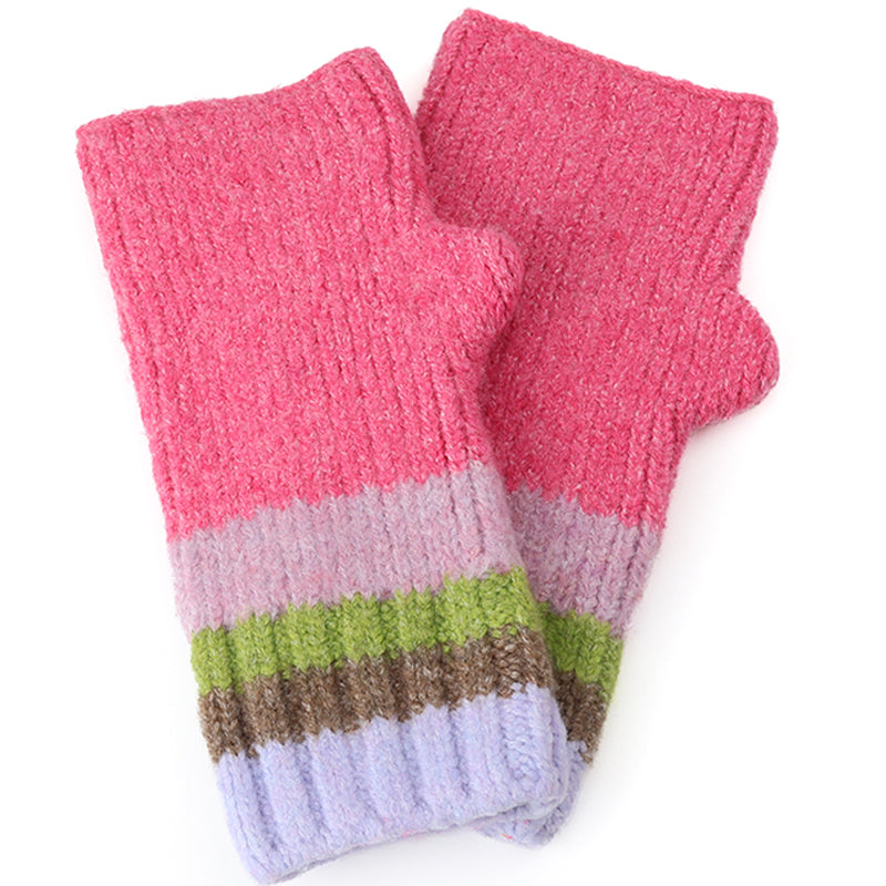 (a12) P.O.M. Pink Striped Fingerless Wrist Warmers