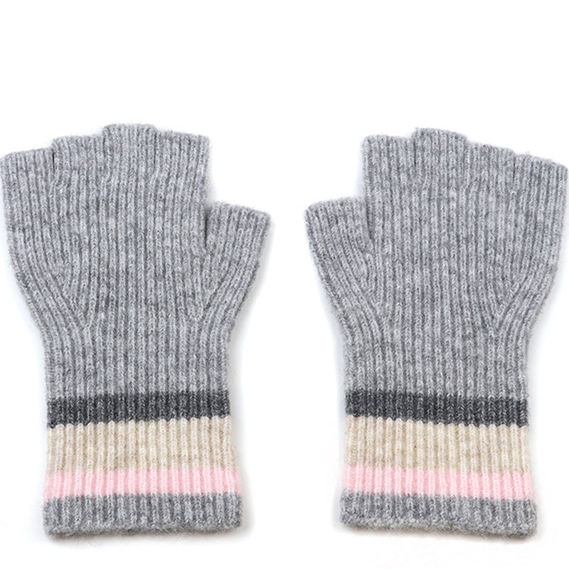 (a13) P.O.M. Grey Striped Fingerless Gloves