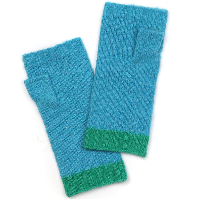 (a15) P.O.M Turquoise Blue Fingerless Wrist Warmers