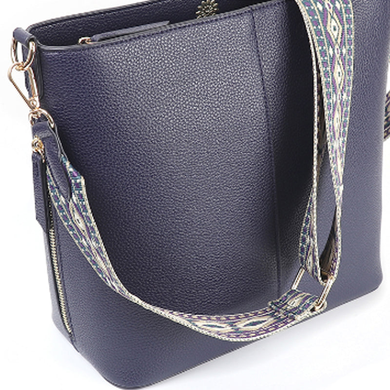 (1aa) Your Bag Heaven Navy Blue Vegan Leather Shoulder Crossbodybag