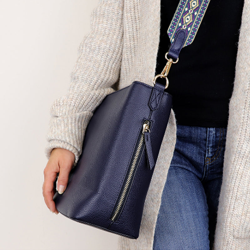 (a5) P.O.M. Navy Blue Vegan Leather Shoulder Crossbodybag