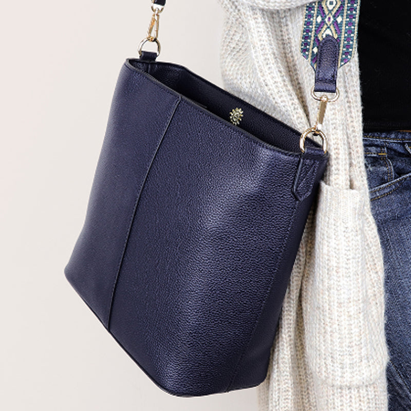 (1aa) Your Bag Heaven Navy Blue Vegan Leather Shoulder Crossbodybag