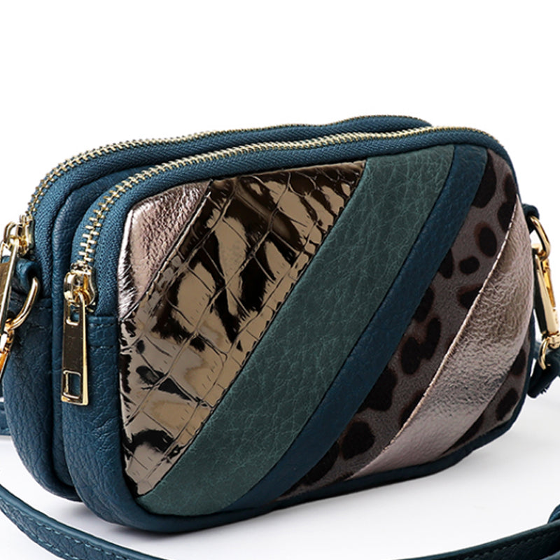 (a4) P.O.M.Teal Metallic Vegan Leather Shoulder Crossbodybag