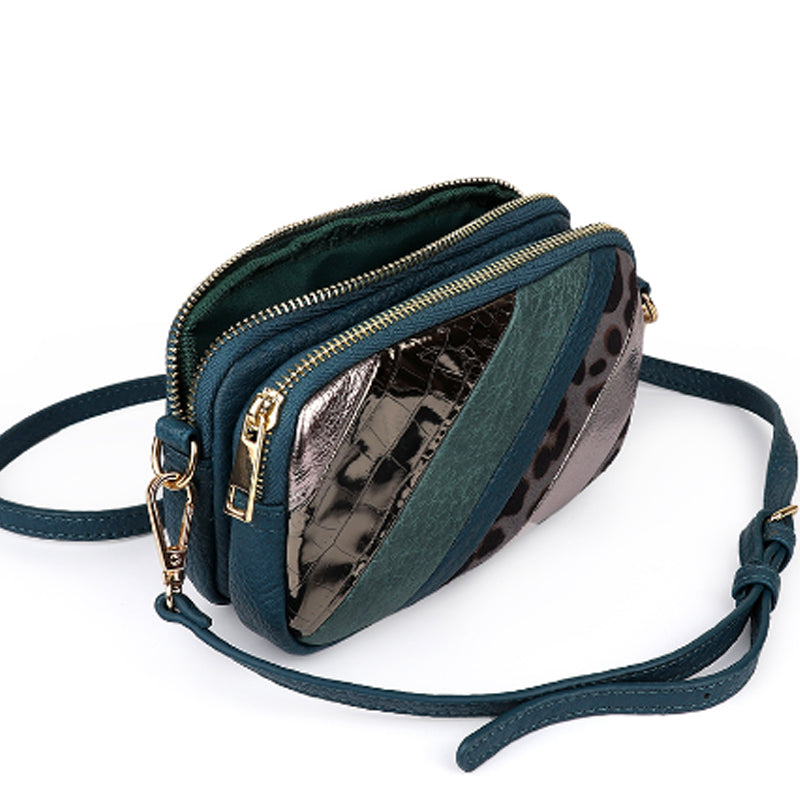 (1b) P.O.M.Teal Metallic Vegan Leather Shoulder Crossbodybag