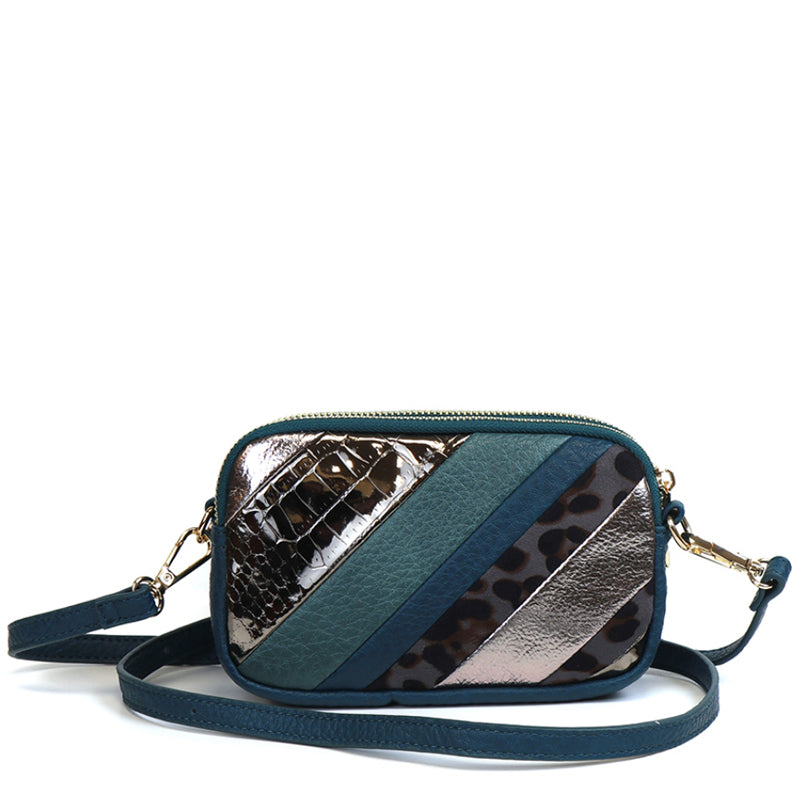 (a4) P.O.M.Teal Metallic Vegan Leather Shoulder Crossbodybag