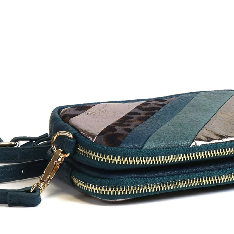 (a4) P.O.M.Teal Metallic Vegan Leather Shoulder Crossbodybag