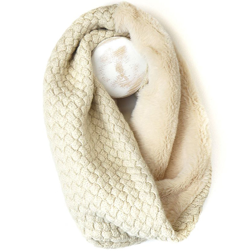 (a1g) P.O.M Cream Faux Fur Knit Twist Snood