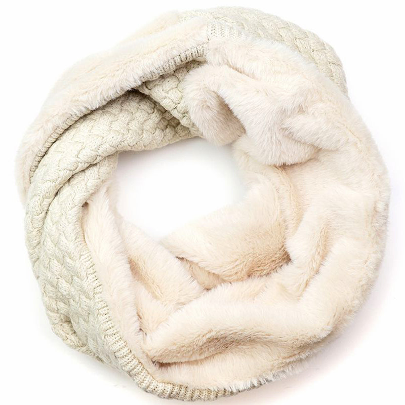 (a1g) P.O.M Cream Faux Fur Knit Twist Snood