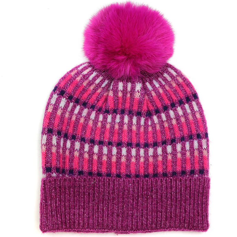 (b8) P.O.M Fuschia Pull Through Scarf And Bobble Hat And Wrist Warmers SET OF THREE