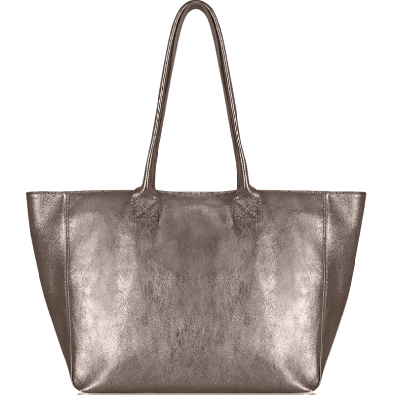 (a) Your Bag Heaven Bronze Metallic Soft Leather Large Tote Shopper Bag