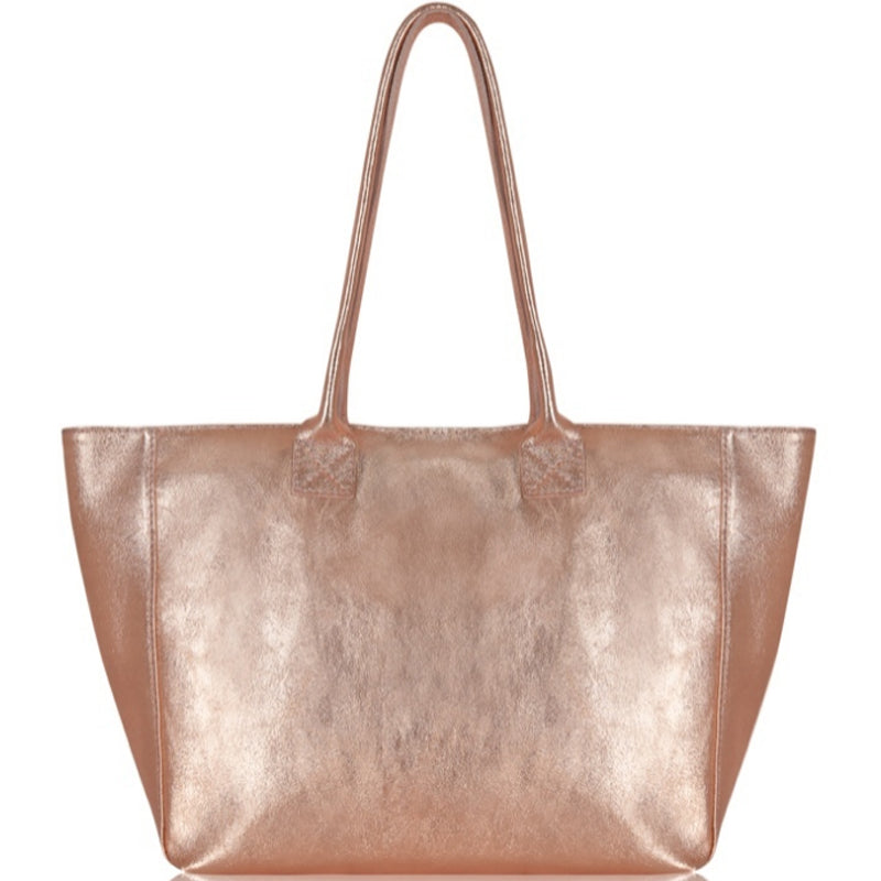 (a) Your Bag Heaven Rose Gold Metallic Soft Leather Large Tote Shopper Bag