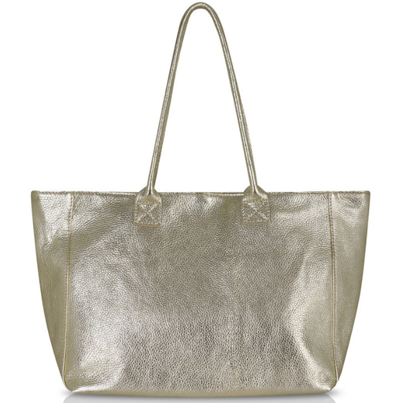 (a) Your Bag Heaven Soft Gold Metallic Soft Leather Large Tote Shopper Bag