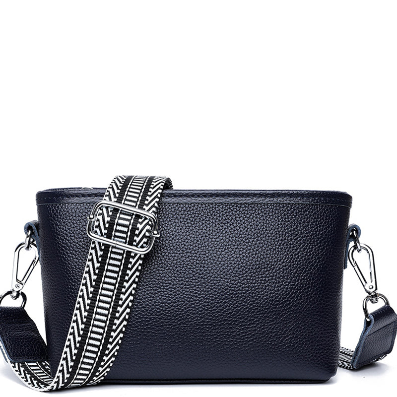 (1ak) Your Bag Heaven Navy Blue Leather Crossbody Shoulder Bag