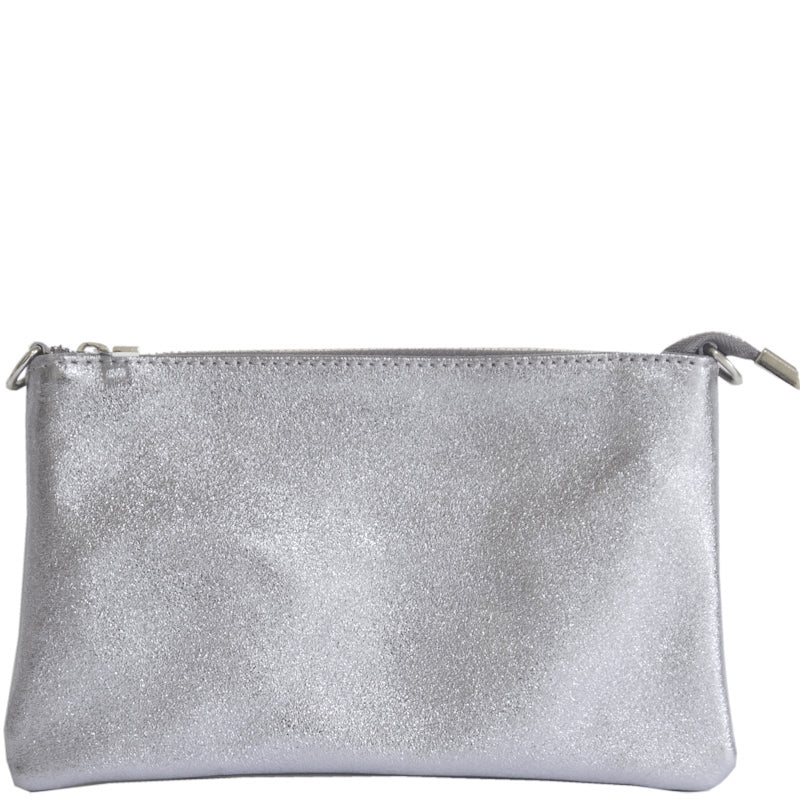 (a) Your Bag Heaven Metallic Silver Clutch Crossbody Shoulder Bag