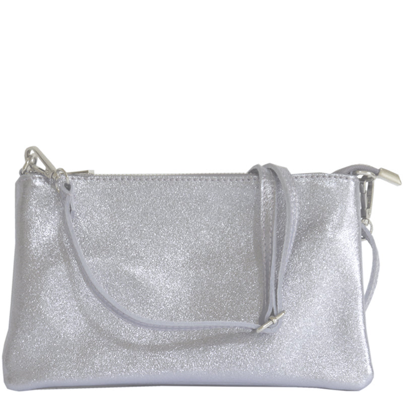 (a) Your Bag Heaven Metallic Silver Clutch Crossbody Shoulder Bag