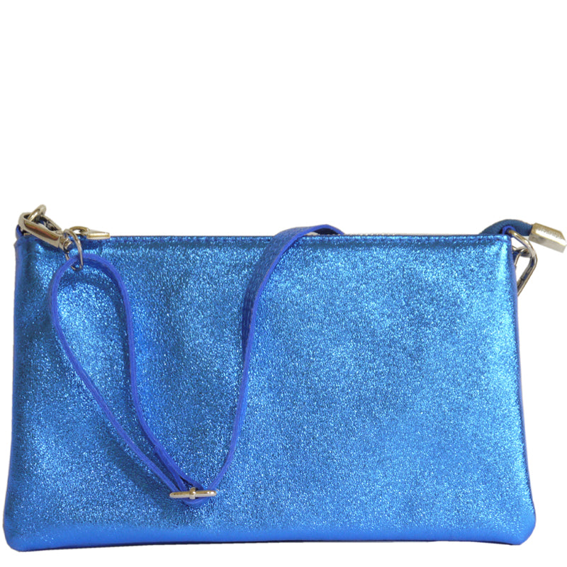 (a) Your Bag Heaven Metallic Royal Blue Clutch Crossbody Shoulder Bag