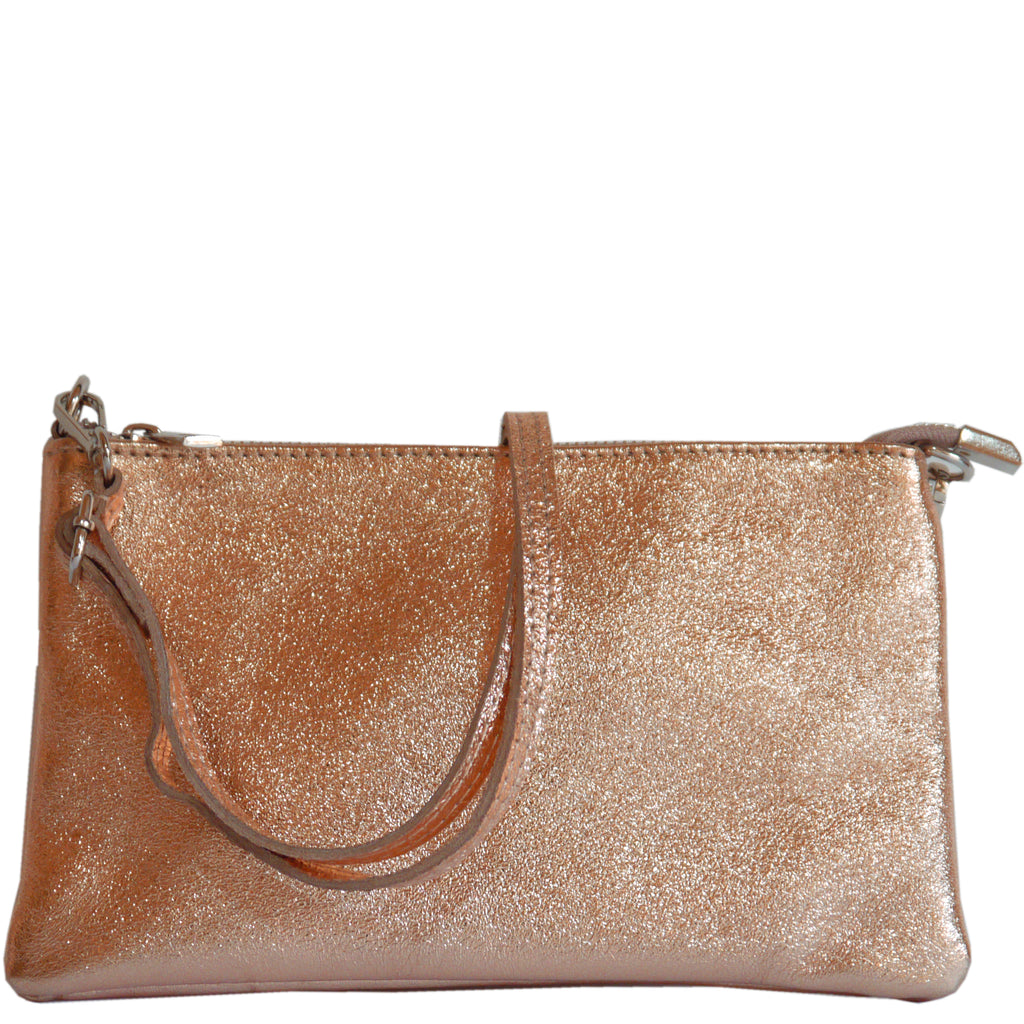 (a) Your Bag Heaven Metallic Rose Gold Clutch Crossbody Shoulder Bag