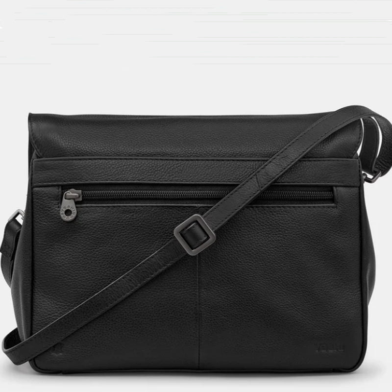 (A6) Yoshi Black Leather Crossbody Shoulder Organiser Bag