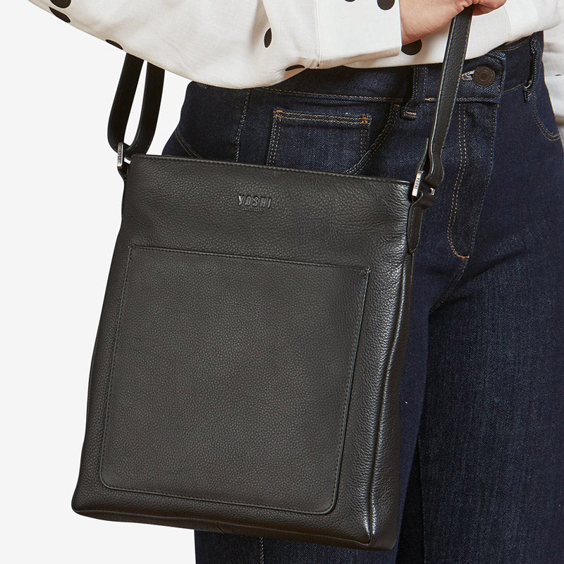 a1 Yoshi Black Soft Leather Crossbody Shoulder Bag
