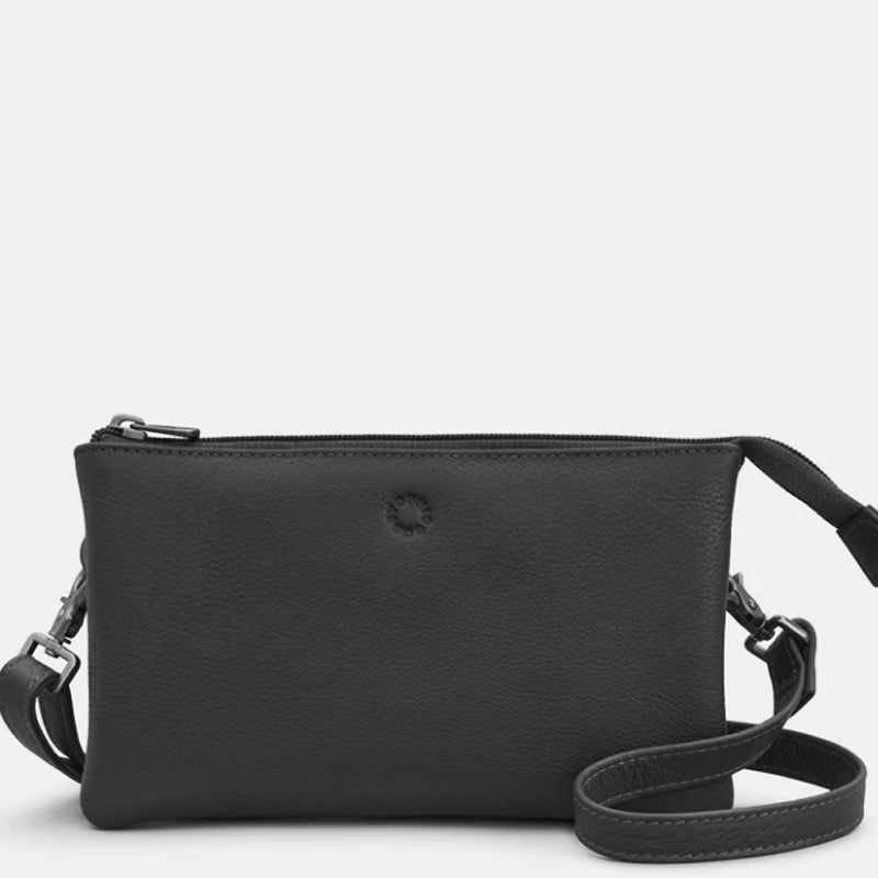 (A2) Yoshi Black Leather Crossbody Shoulder Wrist Clutch Multiway Bag