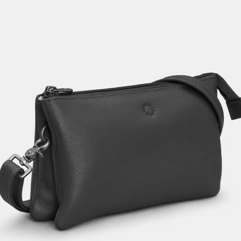 (A2) Yoshi Black Leather Crossbody Shoulder Wrist Clutch Multiway Bag