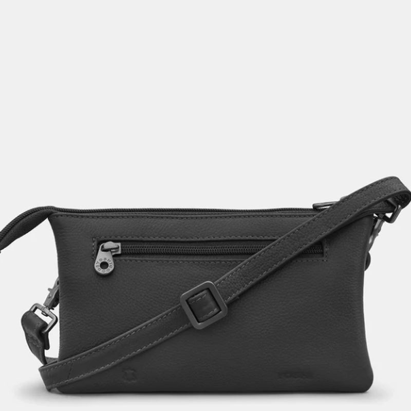 (A2) Yoshi Black Leather Crossbody Shoulder Wrist Clutch Multiway Bag