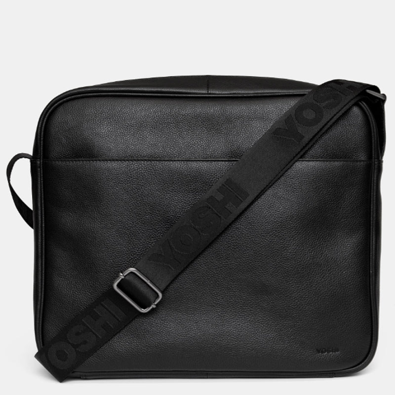 (A6) Yoshi Black Soft Leather Crossbody Shoulder Messenger Bag