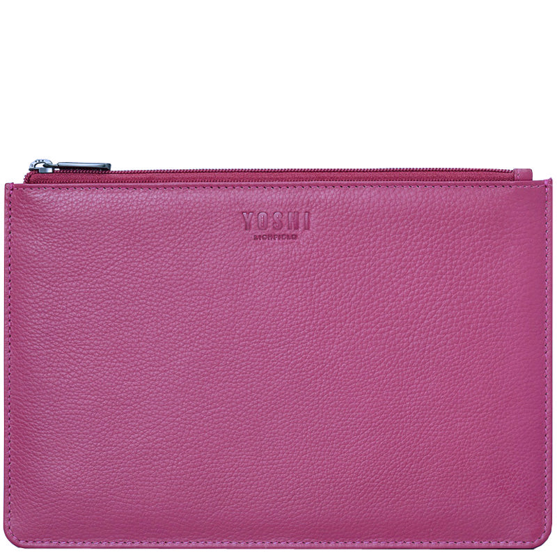 (B6) Yoshi Raspberry Soft LeatherTop Zip Cosmetic Pouch