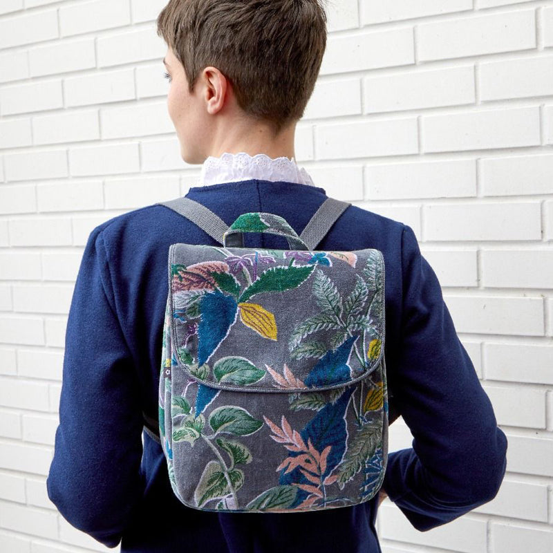 c Earth Squared Grey Velvet Backpack Grab bag
