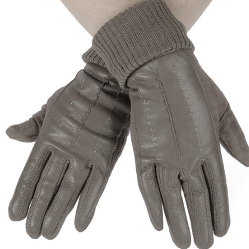 Bag Heaven (a) Grey Leather And Fabric Ladies Gloves