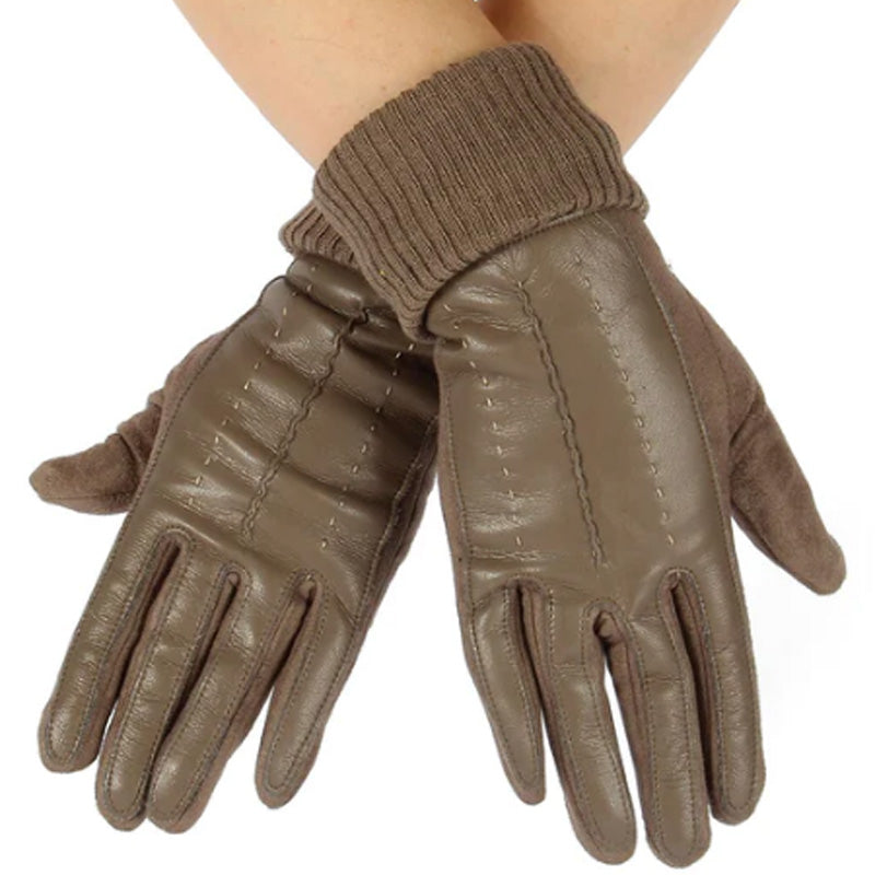 Bag Heaven (a) Taupe Leather And Fabric Ladies Gloves