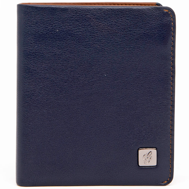 (a4) Golunski Navy Tan Leather Credit Card Notecase