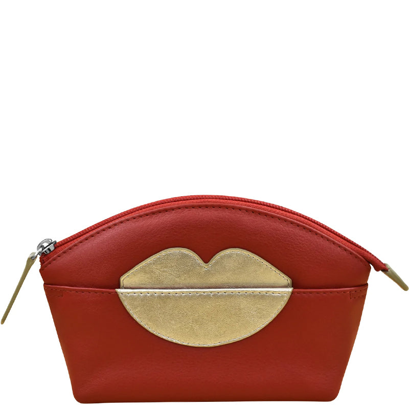 (a) Bag Heaven Make Up Cosmetic Bag Leather Red Gold